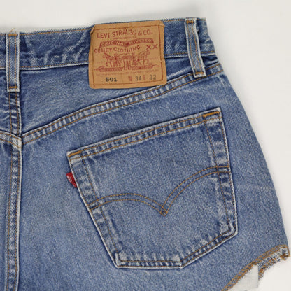 Levi's 501 Blue Denim High-Waisted Cut Off Shorts W34 L32 Vintage Style - Classic Summer Casual Womenswear