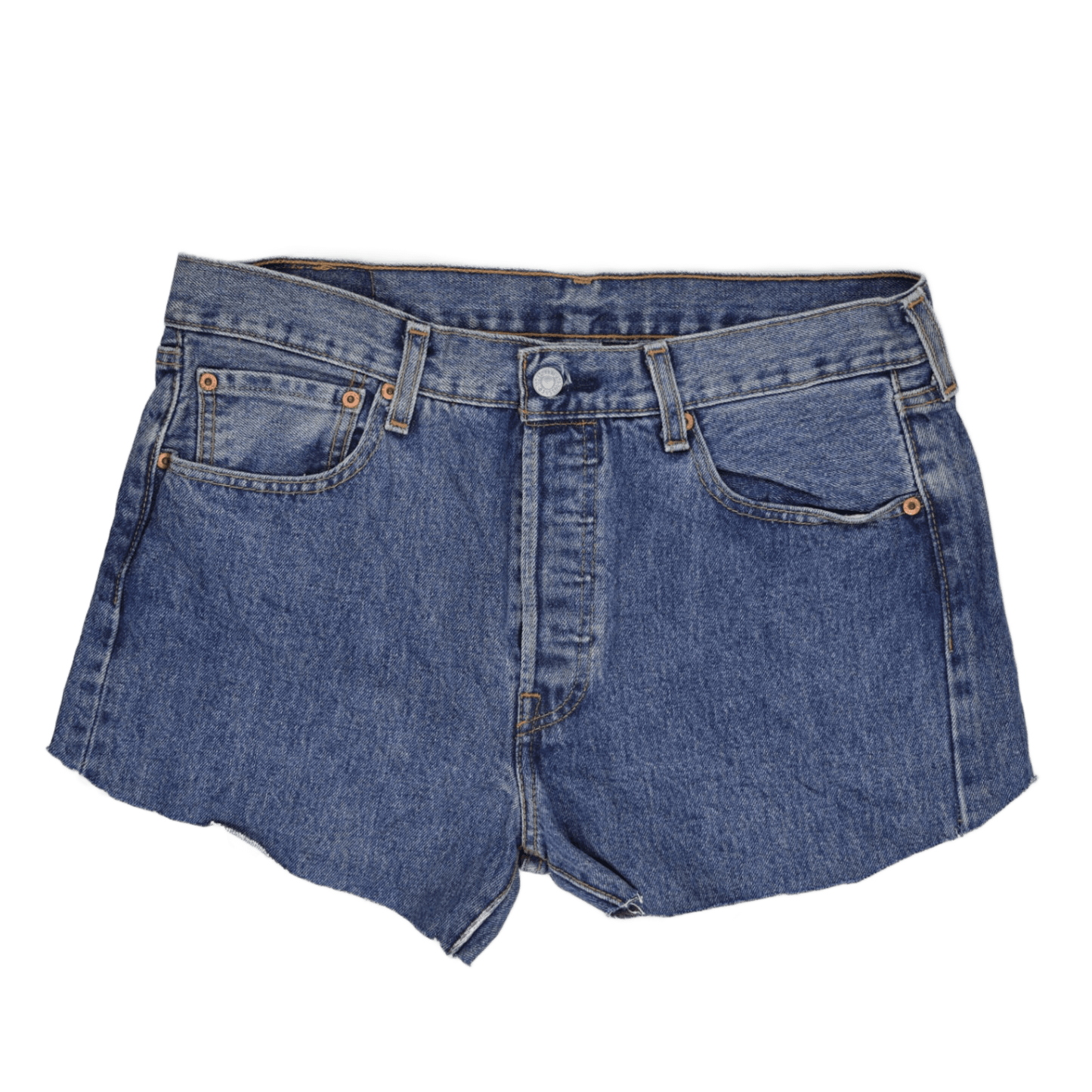 Levi's 501 Vintage Denim Blue Cut Off Shorts W32 Classic High Waist Raw Hem Womens