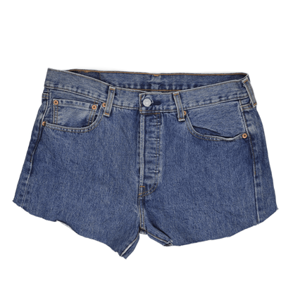 Levi's 501 Vintage Denim Blue Cut Off Shorts W32 Classic High Waist Raw Hem Womens