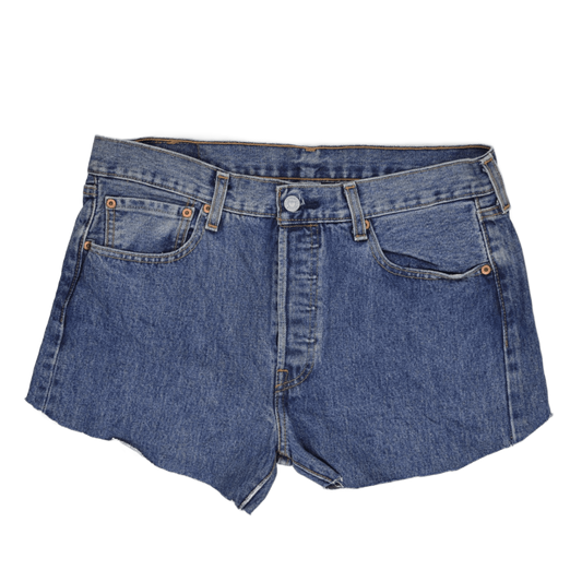 Levi's 501 Vintage Denim Blue Cut Off Shorts W32 Classic High Waist Raw Hem Womens