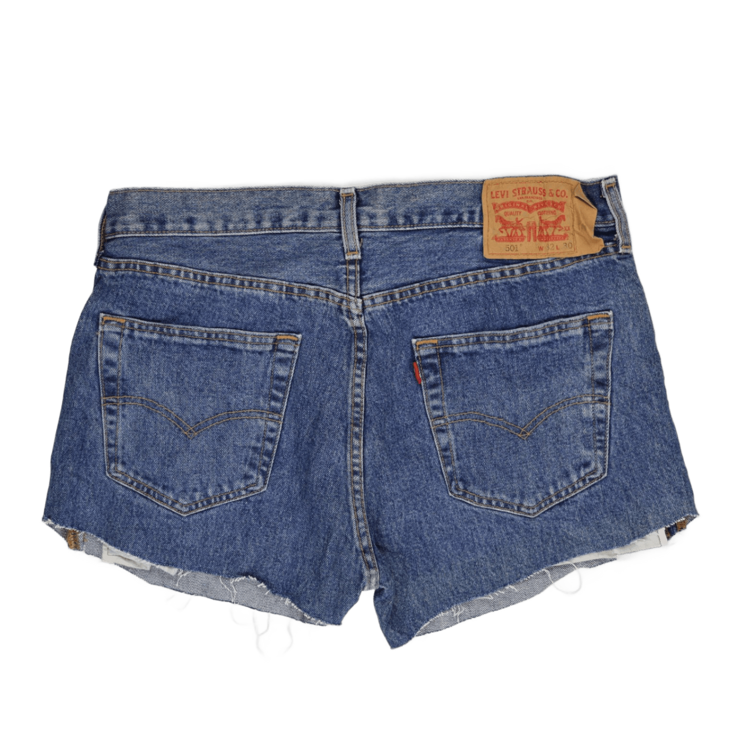 Levi's 501 Vintage Denim Blue Cut Off Shorts W32 Classic High Waist Raw Hem Womens