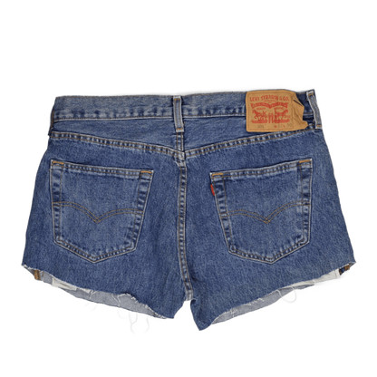 Levi's 501 Vintage Denim Blue Cut Off Shorts W32 Classic High Waist Raw Hem Womens