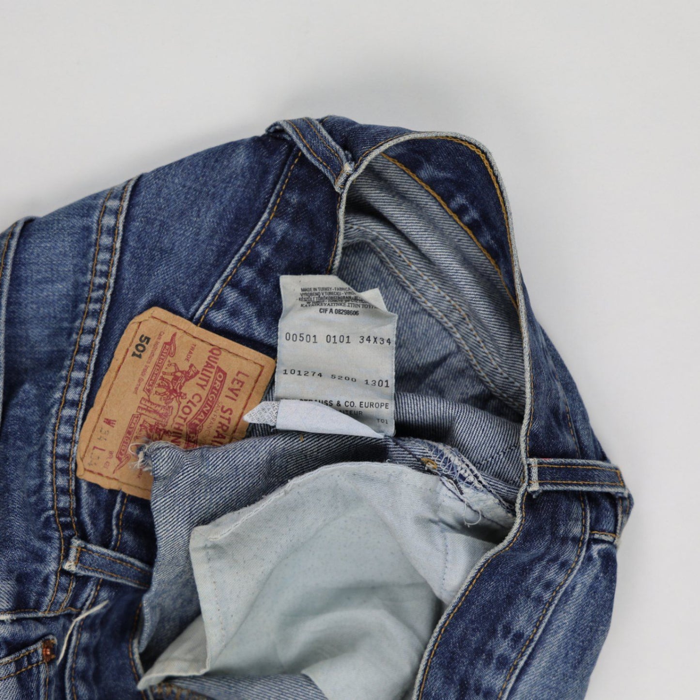 Levi's 501 High Rise Distressed Blue Denim Shorts Womens 34 Vintage Style - Frayed Hem Jeans
