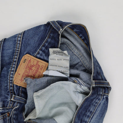 Levi's 501 High Rise Distressed Blue Denim Shorts Womens 34 Vintage Style - Frayed Hem Jeans