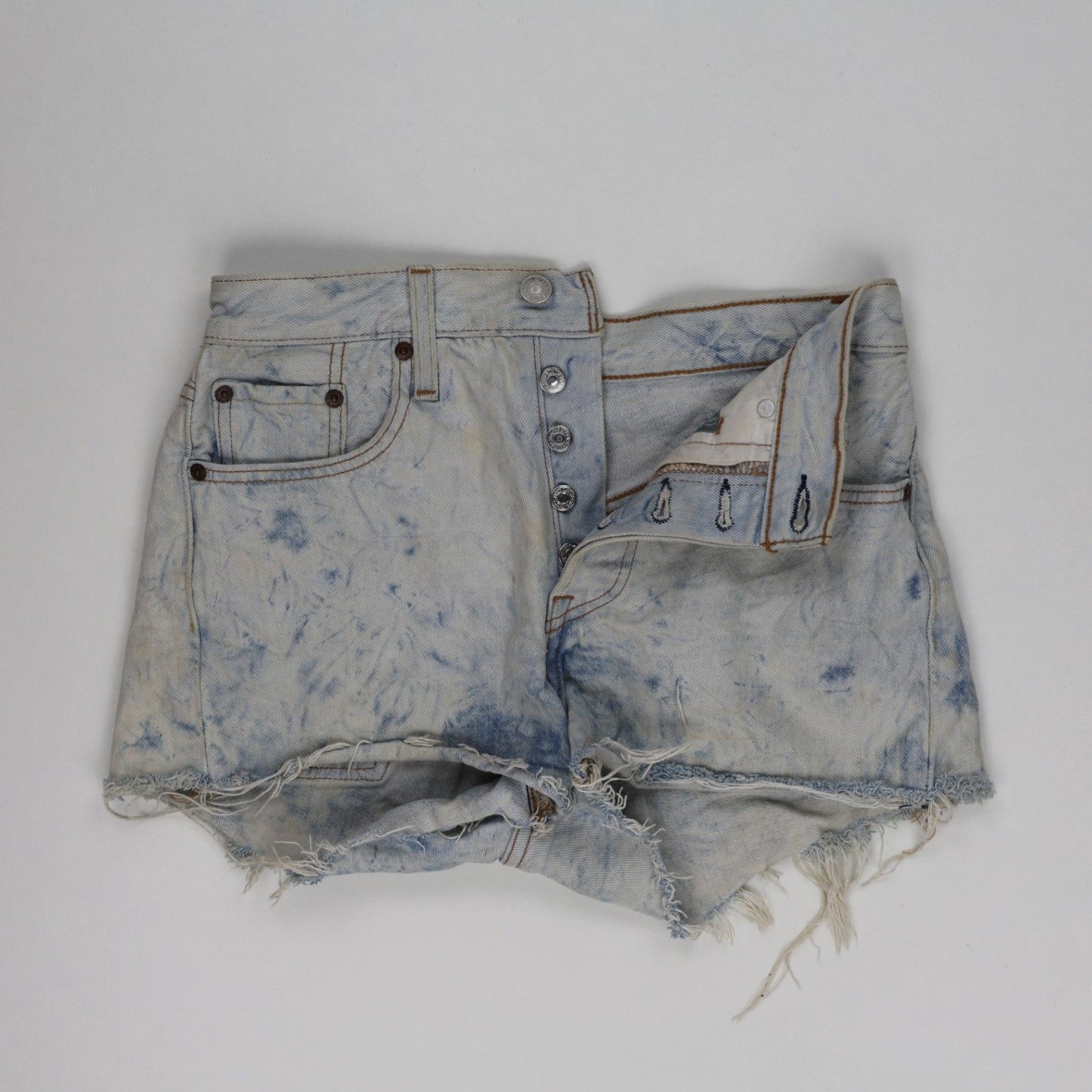 Levi's 501 Waterless High Rise Acid Wash Distressed Denim Shorts Womens 28 Tag Vintage Blue