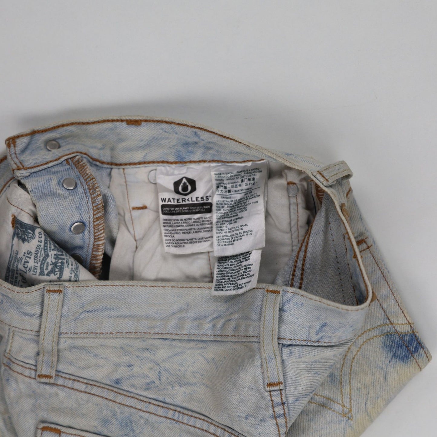 Levi's 501 Waterless High Rise Acid Wash Distressed Denim Shorts Womens 28 Tag Vintage Blue