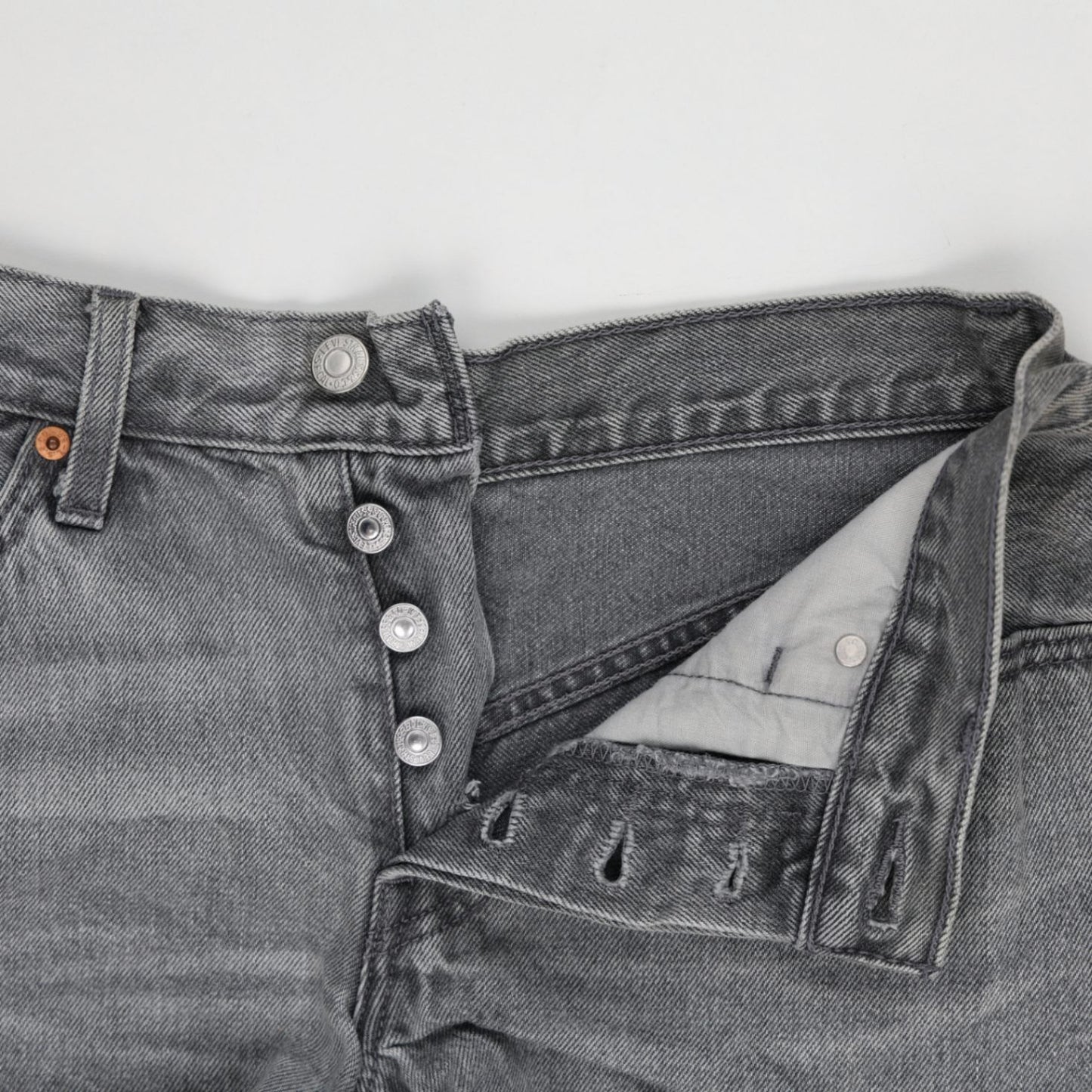 Levi's 501® Grey Distressed Denim High Waisted Shorts L W30 Vintage Style