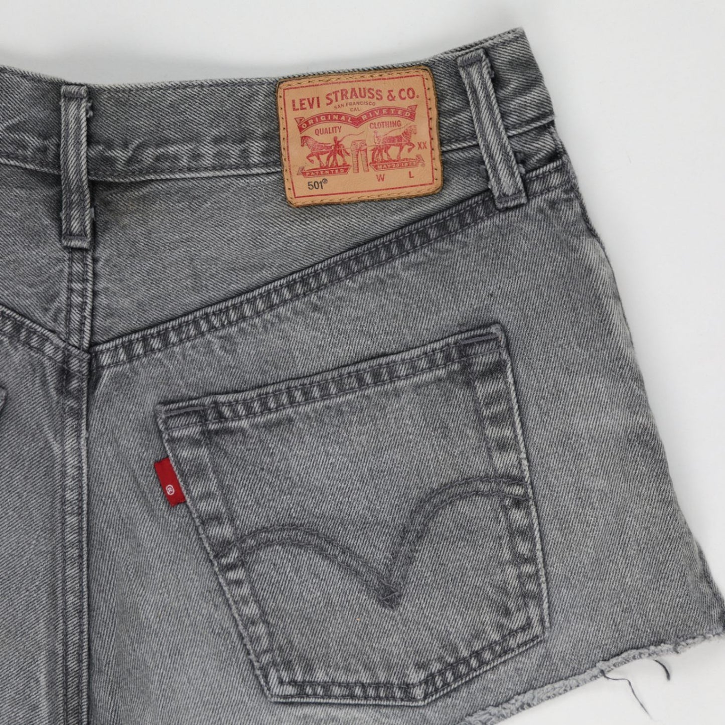 Levi's 501® Grey Distressed Denim High Waisted Shorts L W30 Vintage Style