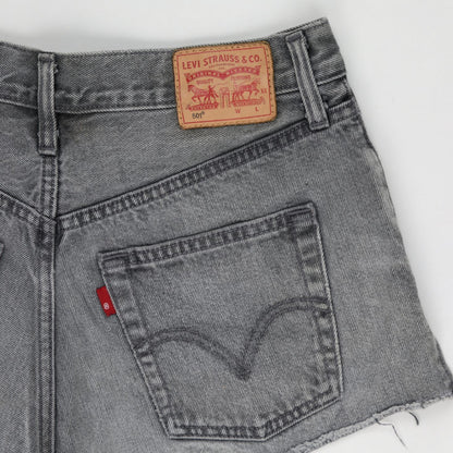 Levi's 501® Grey Distressed Denim High Waisted Shorts L W30 Vintage Style