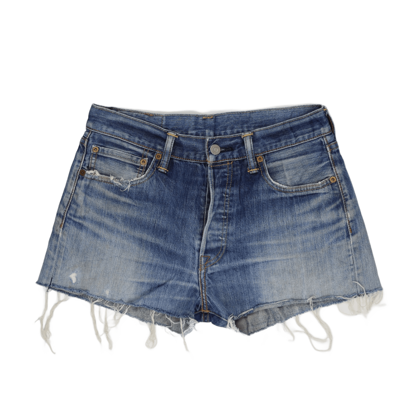 Levi's 501 Distressed High Waisted Denim Shorts W32 Blue Vintage Cut Off