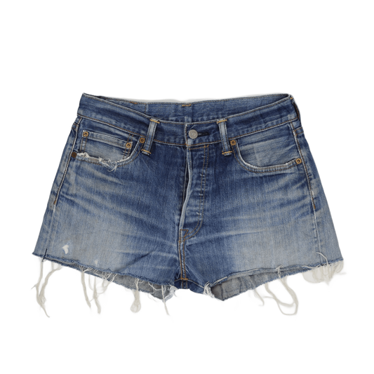 Levi's 501 Distressed High Waisted Denim Shorts W32 Blue Vintage Cut Off
