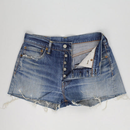 Levi's 501 Distressed High Waisted Denim Shorts W32 Blue Vintage Cut Off
