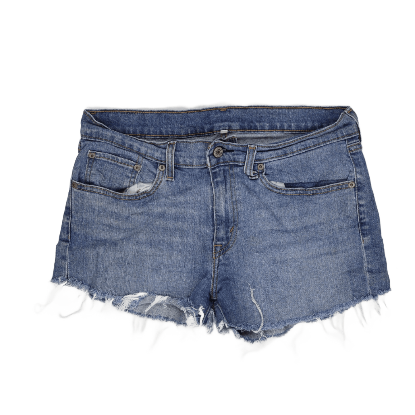 Levi's Blue Denim Frayed Edge Mid-Rise Shorts - Classic Summer Style for Women - 100% Cotton, Size W28