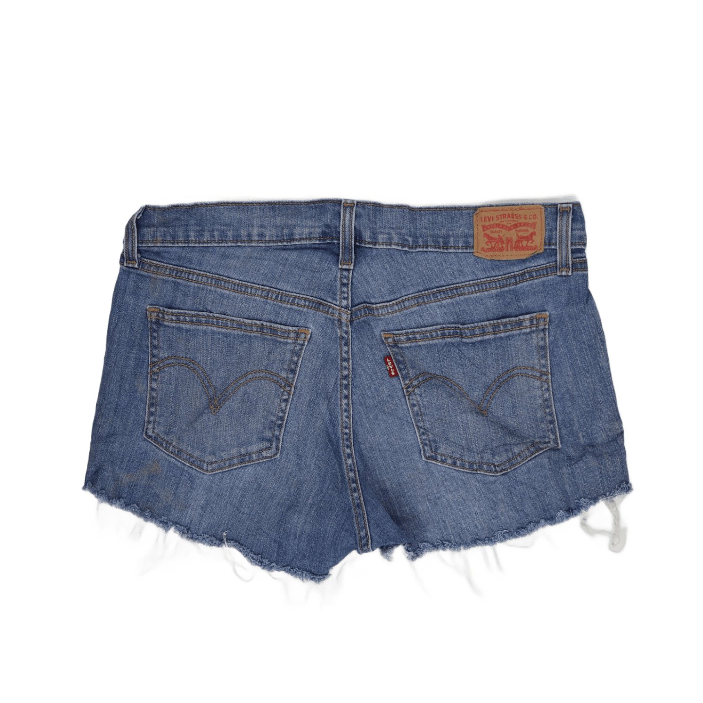 Levi's Blue Denim Frayed Edge Mid-Rise Shorts - Classic Summer Style for Women - 100% Cotton, Size W28