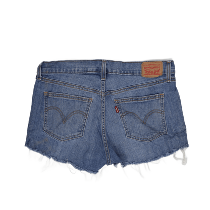 Levi's Blue Denim Frayed Edge Mid-Rise Shorts - Classic Summer Style for Women - 100% Cotton, Size W28