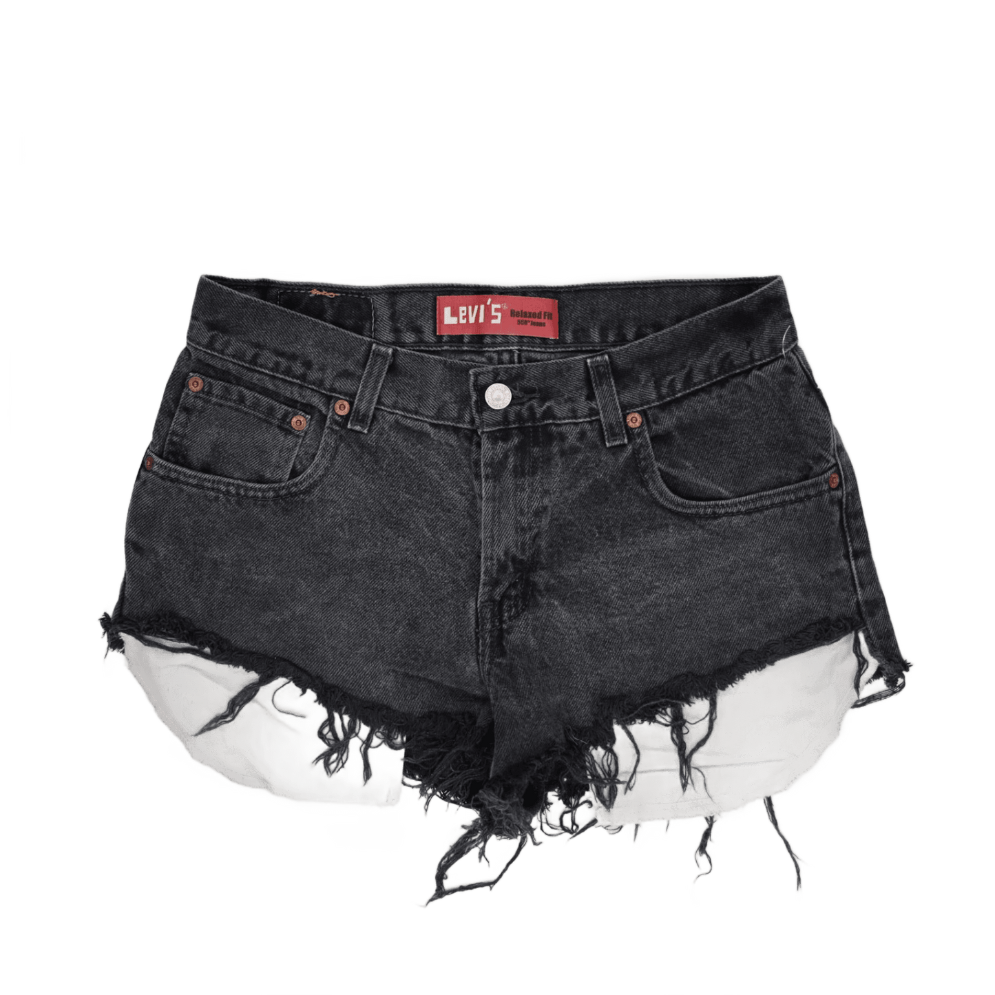 Levi's 550 Black Denim Cut Off Shorts Relaxed Fit 30x26 Distressed Frayed Edges