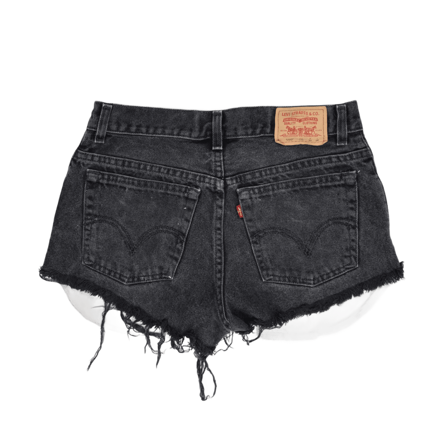 Levi's 550 Black Denim Cut Off Shorts Relaxed Fit 30x26 Distressed Frayed Edges
