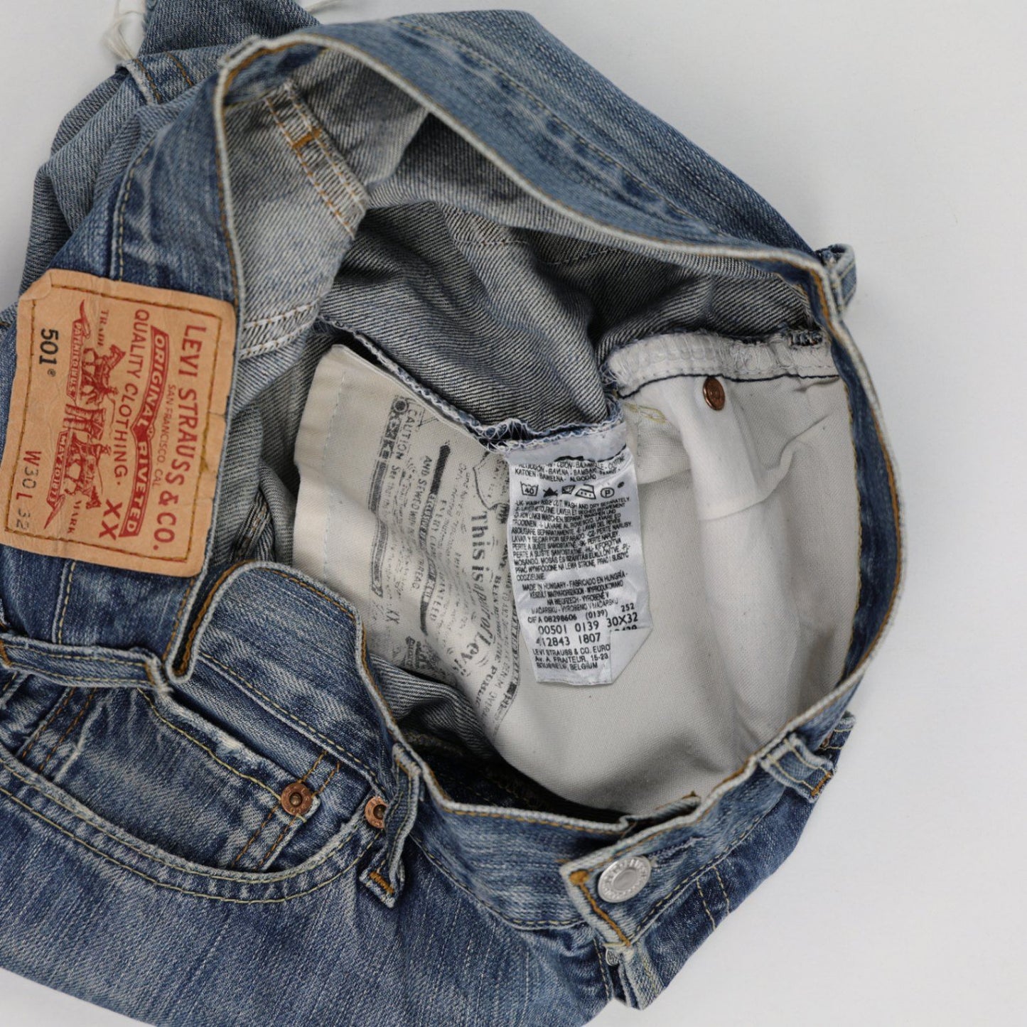 Levi's 501 Vintage Denim Cut Off Shorts W30 Blue Distressed Raw Hem Bug Embroidery