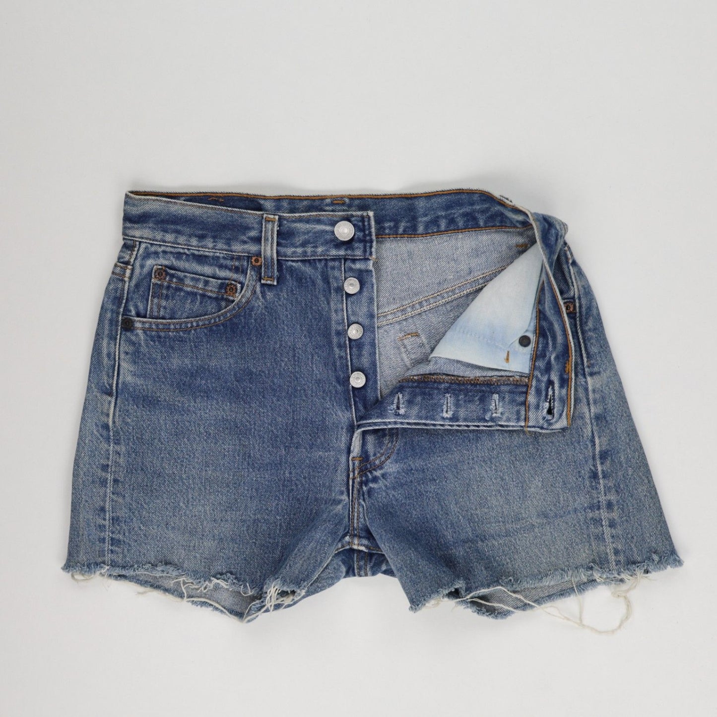 Levi's 501 Denim Cut-Off High Waist Vintage Shorts 30W Classic Blue Distressed