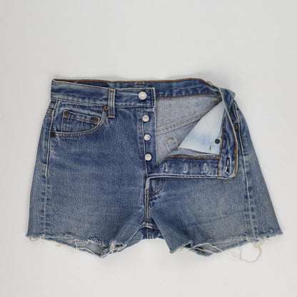 Levi's 501 Denim Cut-Off High Waist Vintage Shorts 30W Classic Blue Distressed