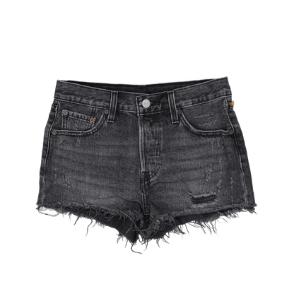 Levi's 501 Black Denim Distressed Frayed Hem Shorts W28 - Vintage Style
