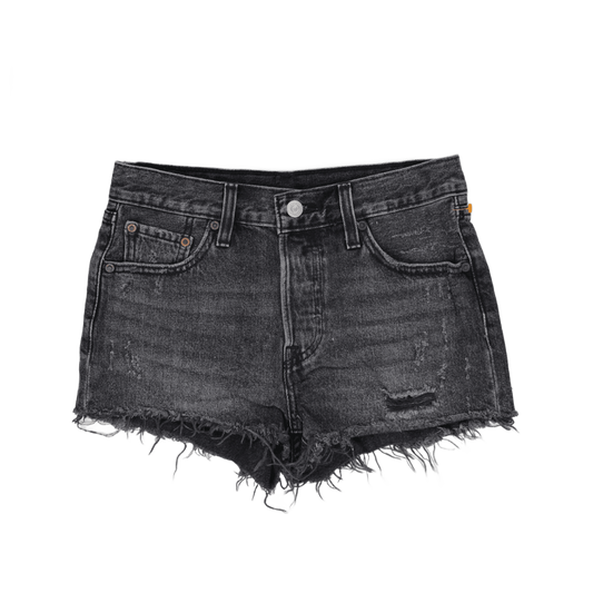 Levi's 501 Black Denim Distressed Frayed Hem Shorts W28 - Vintage Style
