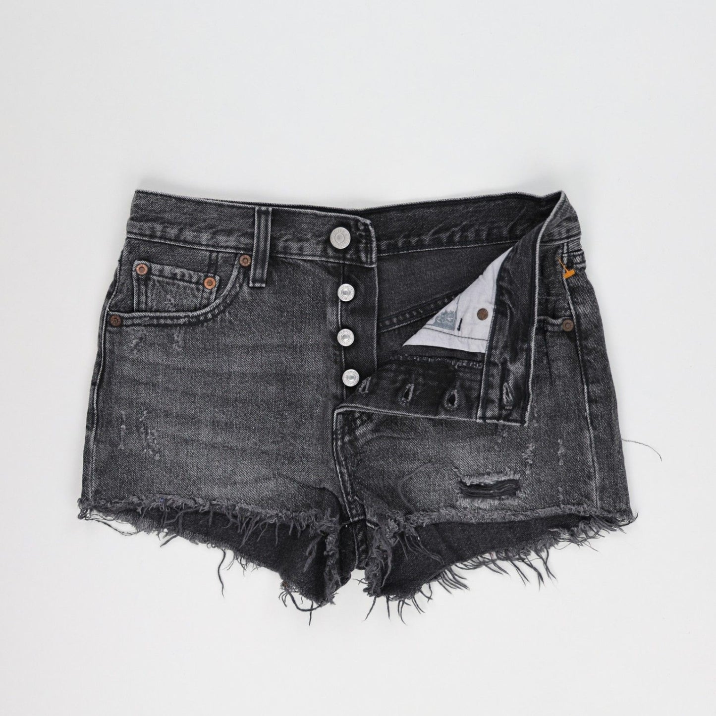 Levi's 501 Black Denim Distressed Frayed Hem Shorts W28 - Vintage Style