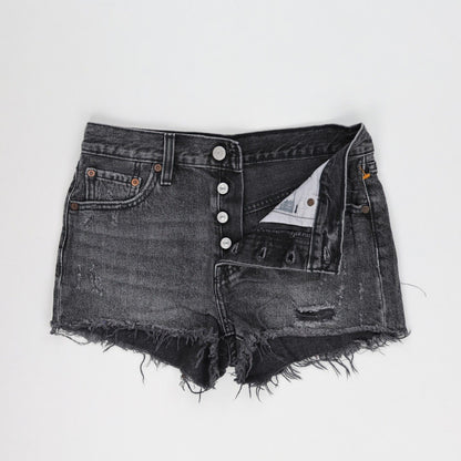 Levi's 501 Black Denim Distressed Frayed Hem Shorts W28 - Vintage Style