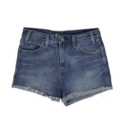Levi's Women's Blue Denim High Waisted Raw Hem Shorts, Size 26, Perfect for Summer, Authentic Casual Style