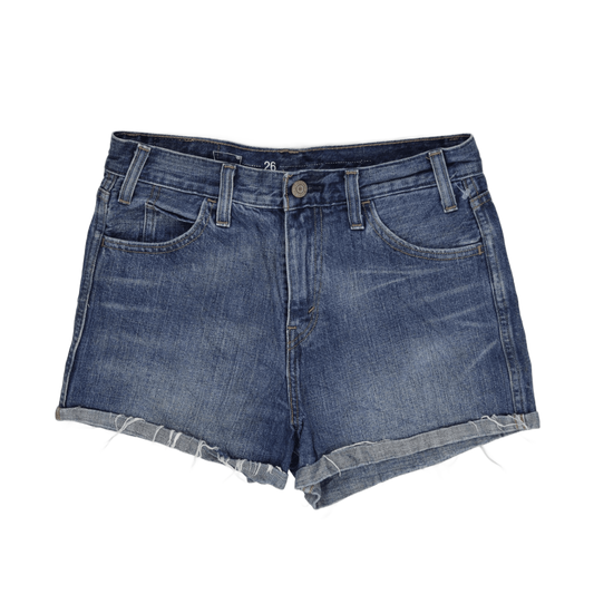 Levi's Women's Blue Denim High Waisted Raw Hem Shorts, Size 26, Perfect for Summer, Authentic Casual Style