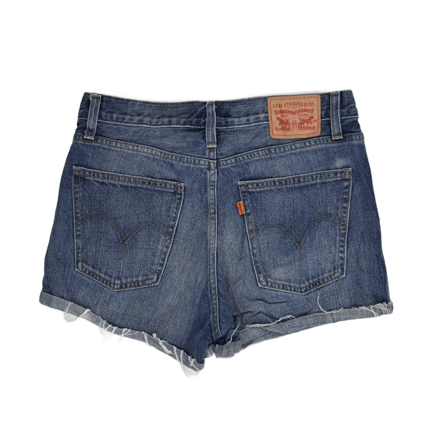 Levi's Women's Blue Denim High Waisted Raw Hem Shorts, Size 26, Perfect for Summer, Authentic Casual Style
