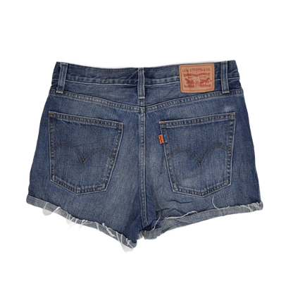Levi's Women's Blue Denim High Waisted Raw Hem Shorts, Size 26, Perfect for Summer, Authentic Casual Style