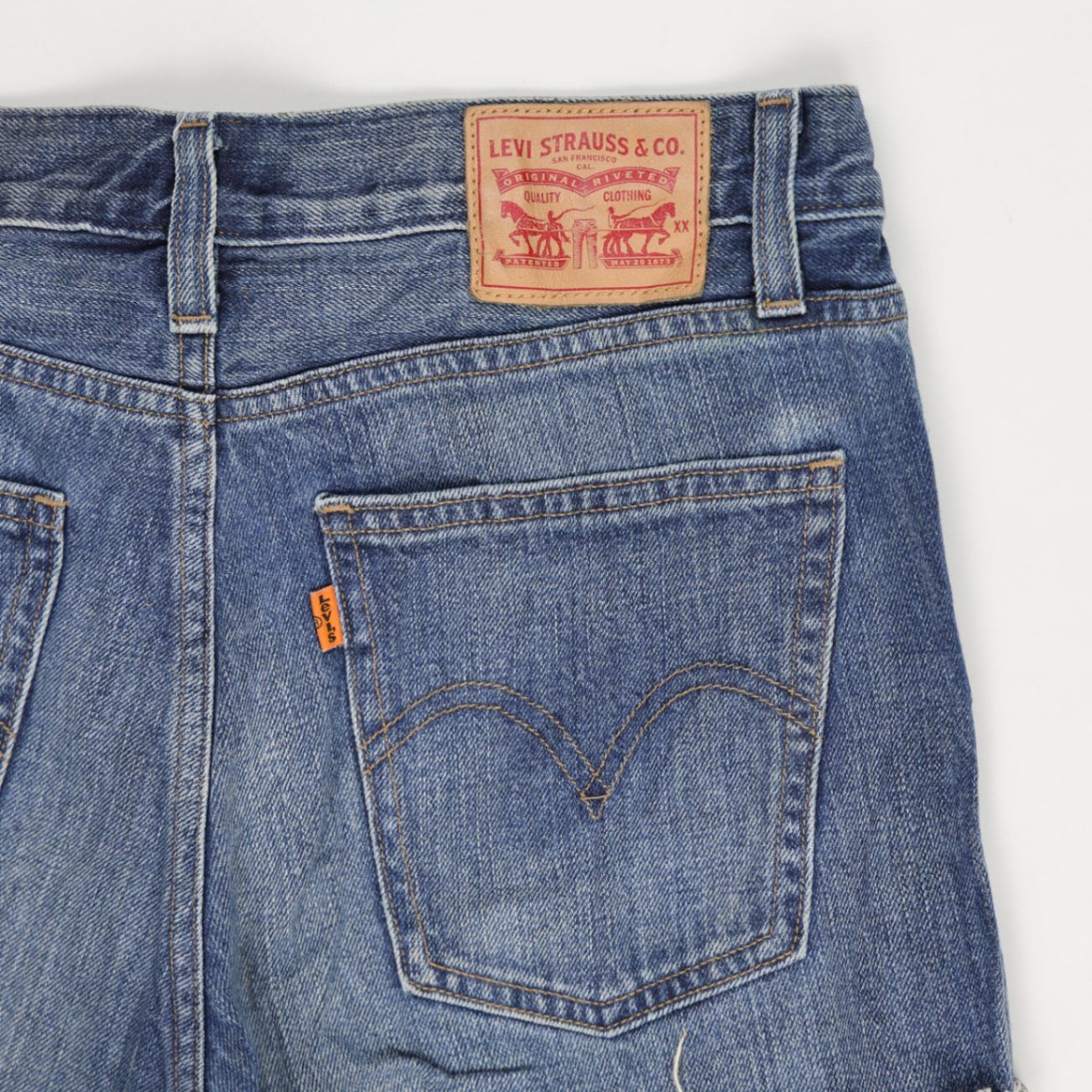 Levi's Women's Blue Denim High Waisted Raw Hem Shorts, Size 26, Perfect for Summer, Authentic Casual Style