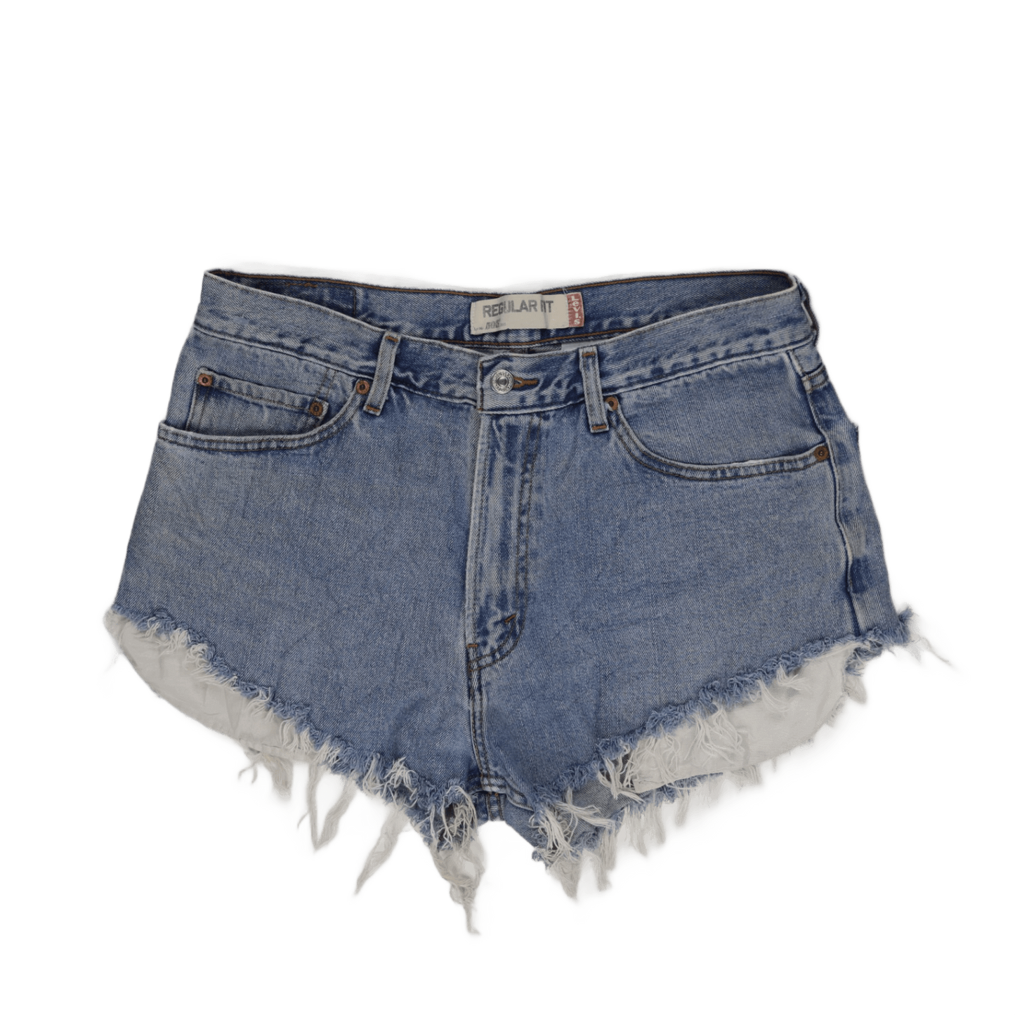 Levi's 505 Regular Fit High Waist Vintage Denim Cut Off Shorts W34 L36 Distressed Blue