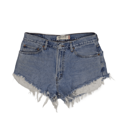 Levi's 505 Regular Fit High Waist Vintage Denim Cut Off Shorts W34 L36 Distressed Blue