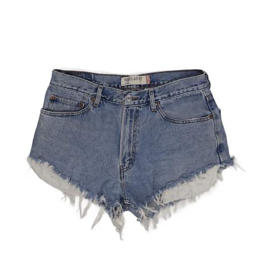 Levi's 505 Regular Fit High Waist Vintage Denim Cut Off Shorts W34 L36 Distressed Blue
