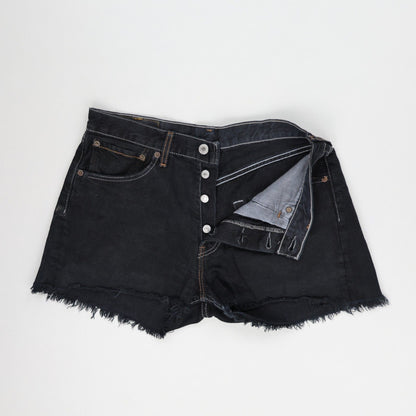 Levi's 501 Black Denim Cut Off Shorts Frayed Hem Vintage Style Womens