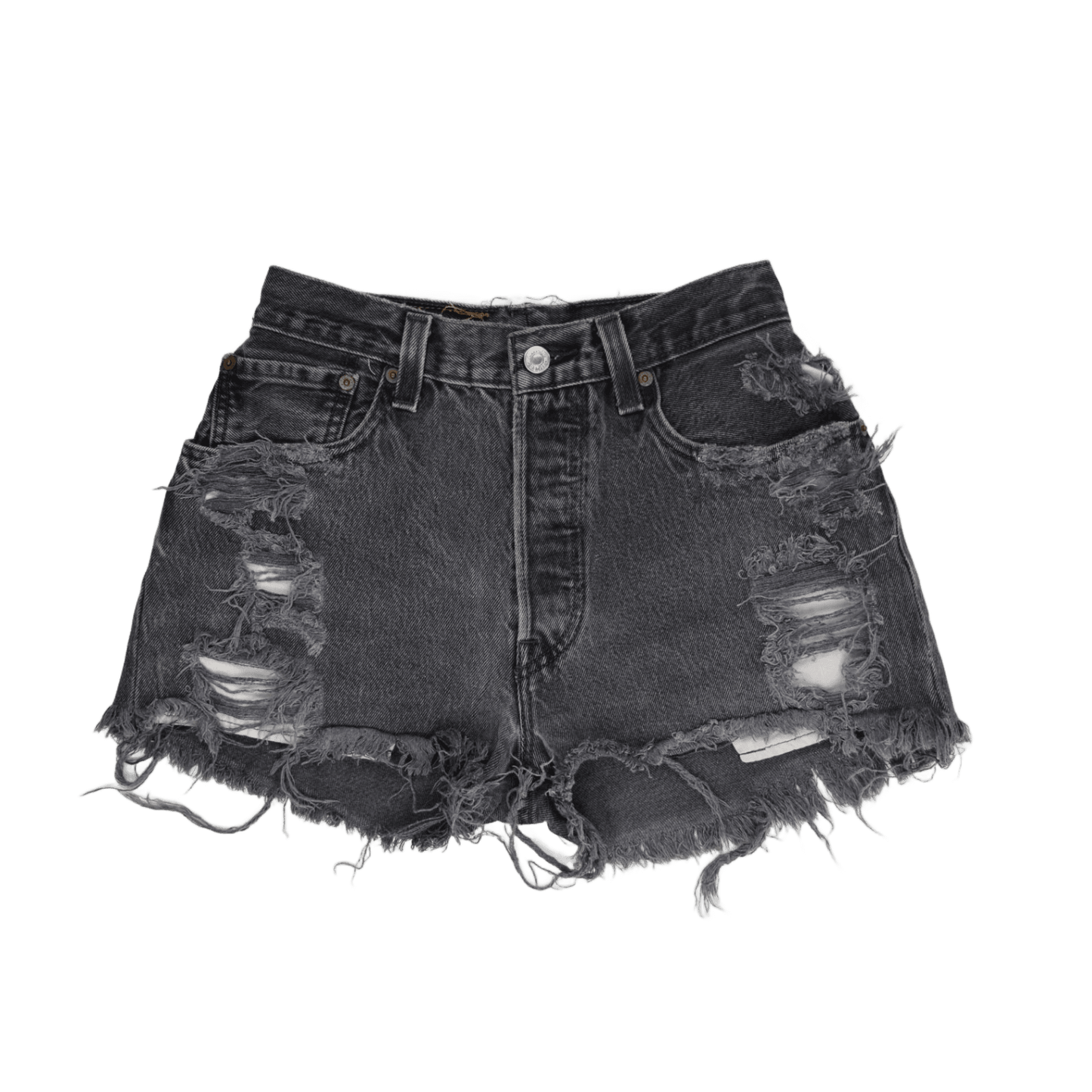 Levi's Vintage High Waist Distressed Black Denim Shorts W33 Authentic USA Made - Edgy Summer Festival Style