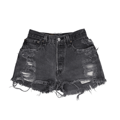 Levi's Vintage High Waist Distressed Black Denim Shorts W33 Authentic USA Made - Edgy Summer Festival Style