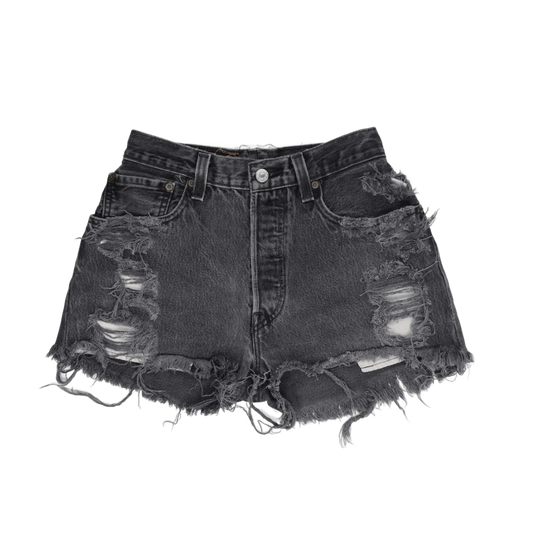 Levi's Vintage High Waist Distressed Black Denim Shorts W33 Authentic USA Made - Edgy Summer Festival Style