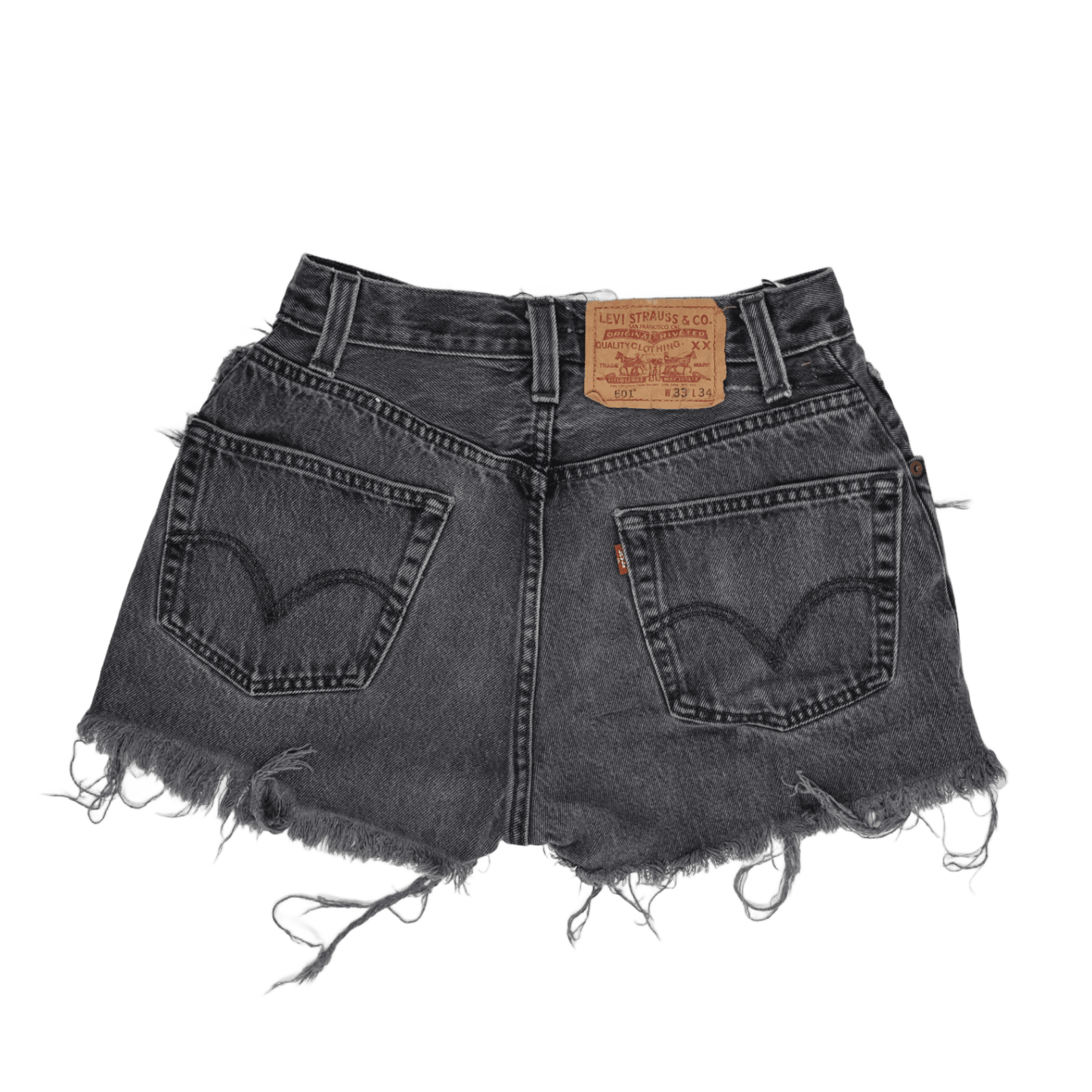 Levi's Vintage High Waist Distressed Black Denim Shorts W33 Authentic USA Made - Edgy Summer Festival Style