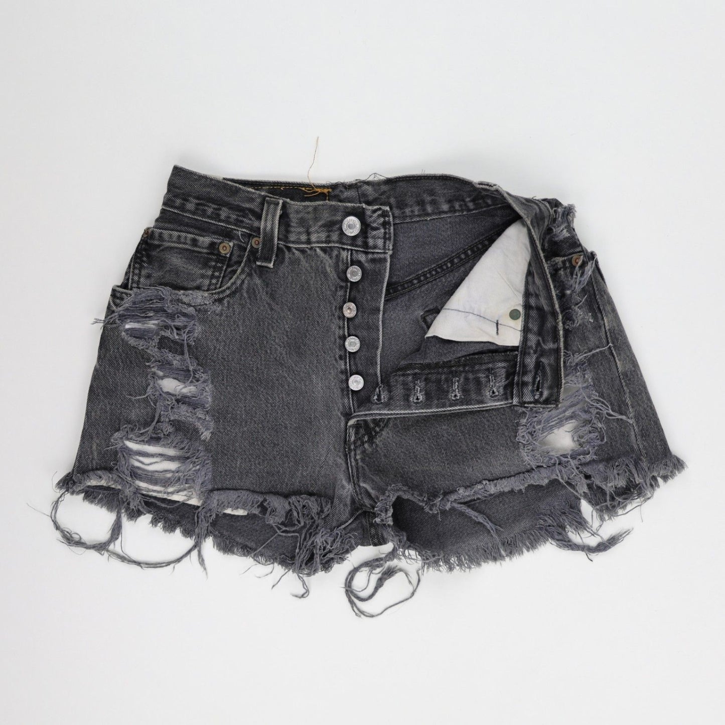 Levi's Vintage High Waist Distressed Black Denim Shorts W33 Authentic USA Made - Edgy Summer Festival Style