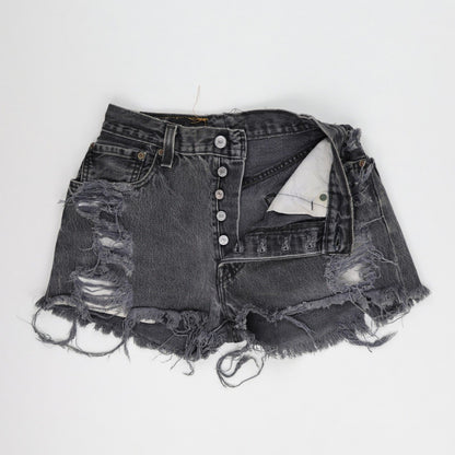 Levi's Vintage High Waist Distressed Black Denim Shorts W33 Authentic USA Made - Edgy Summer Festival Style