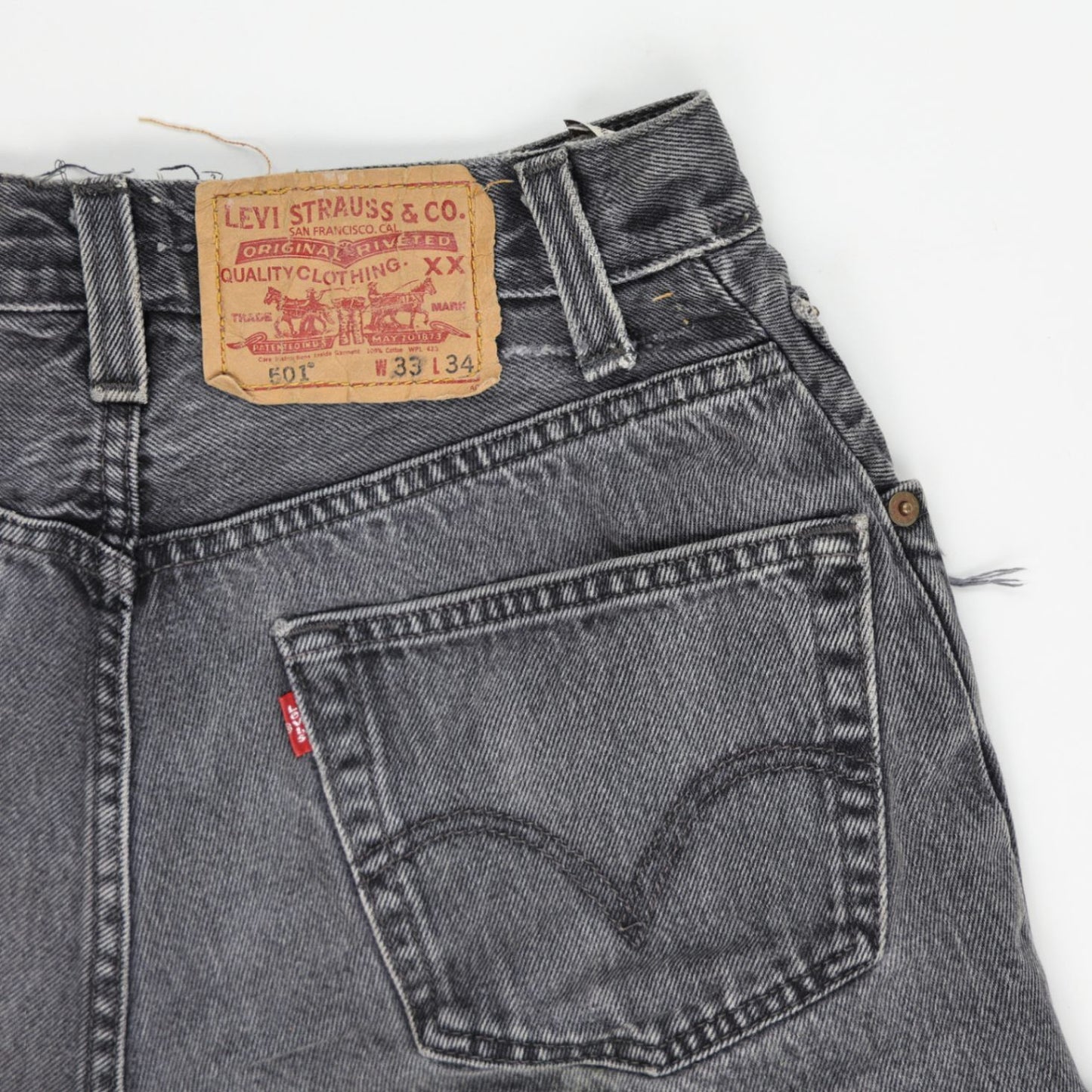Levi's Vintage High Waist Distressed Black Denim Shorts W33 Authentic USA Made - Edgy Summer Festival Style