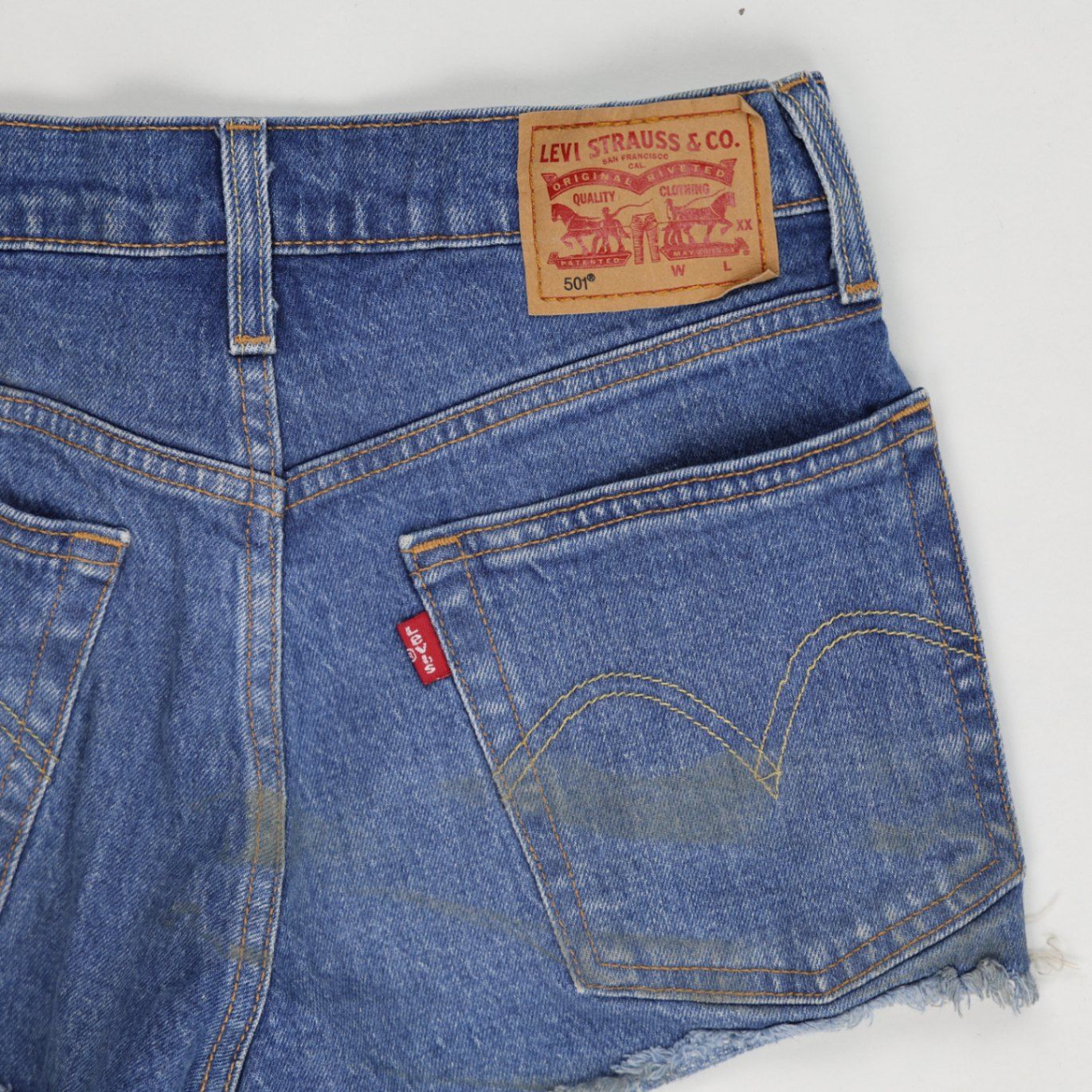 Levi's 501 High Rise Denim Cut Off Shorts Blue Distressed Vintage W30