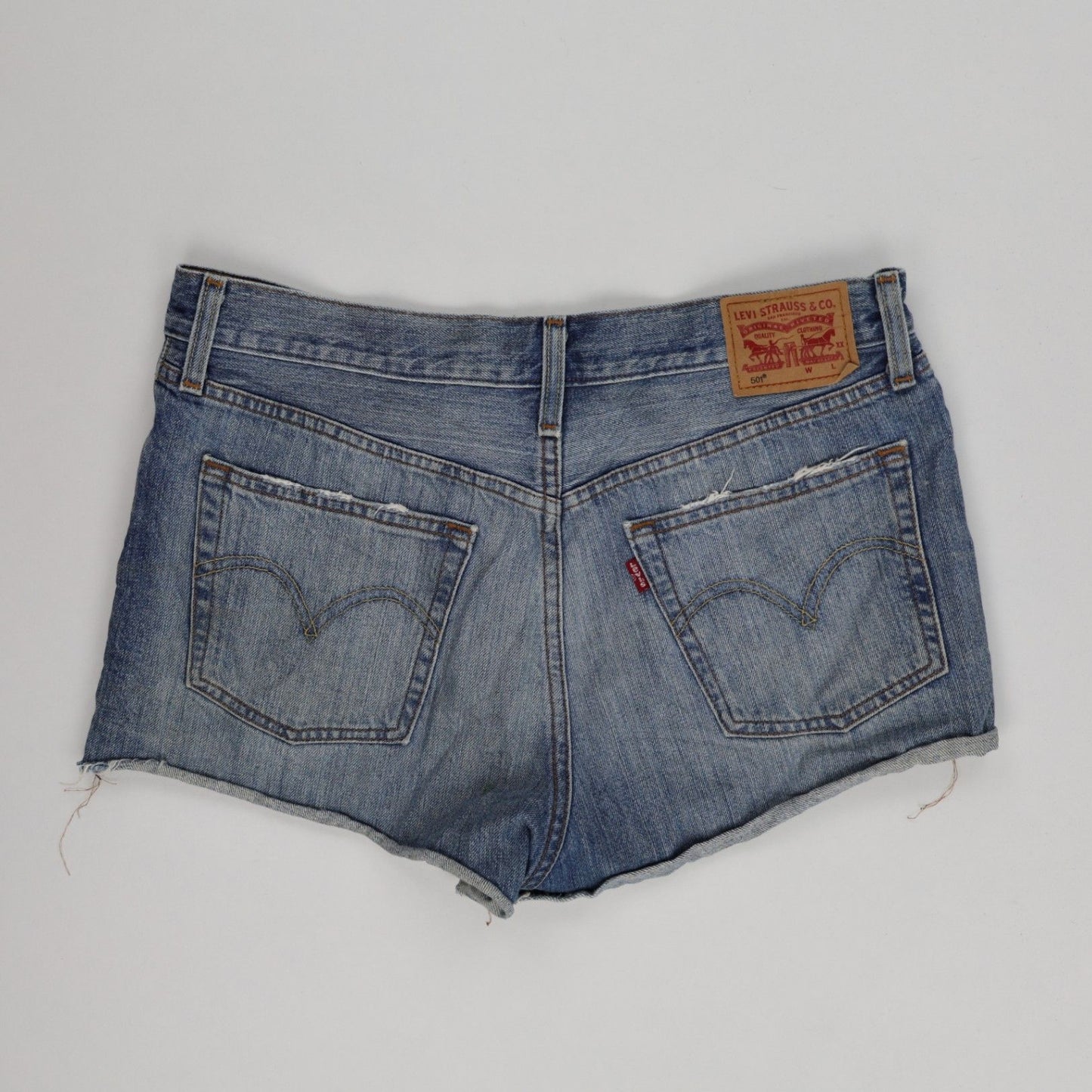 Levi's 501® Blue Denim Shorts Distressed Raw Hem Premium Eco-Friendly Cotton W30