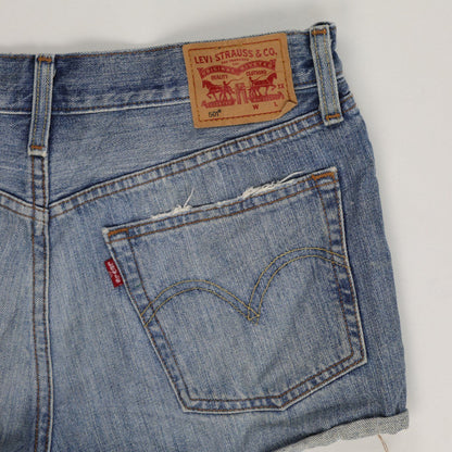 Levi's 501® Blue Denim Shorts Distressed Raw Hem Premium Eco-Friendly Cotton W30