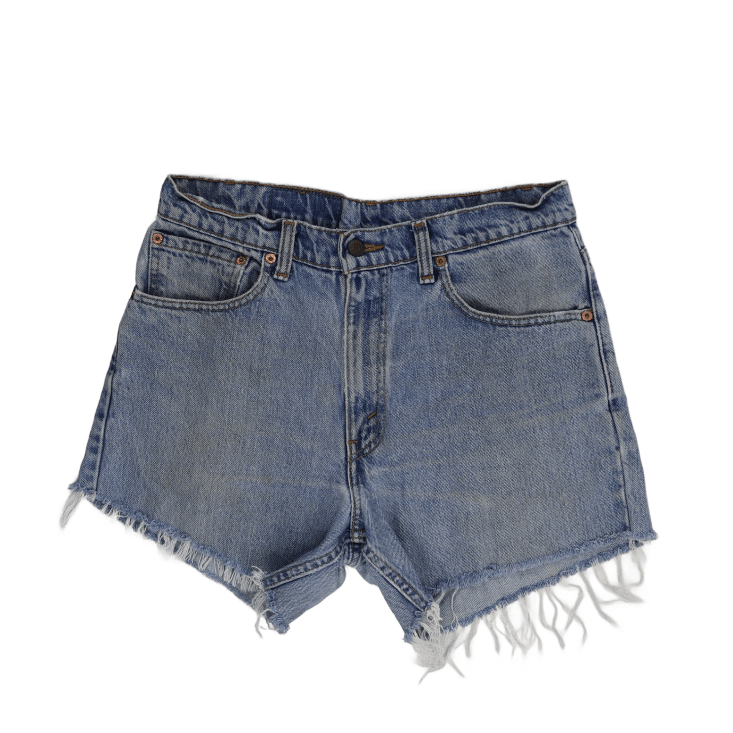 Levi's 550 Relaxed Fit High Waist Denim Shorts W33 Distressed Blue Cotton Vintage Style