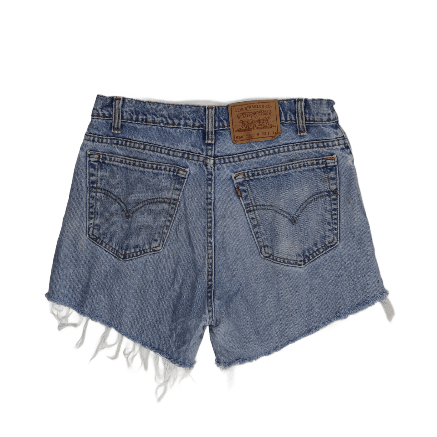 Levi's 550 Relaxed Fit High Waist Denim Shorts W33 Distressed Blue Cotton Vintage Style