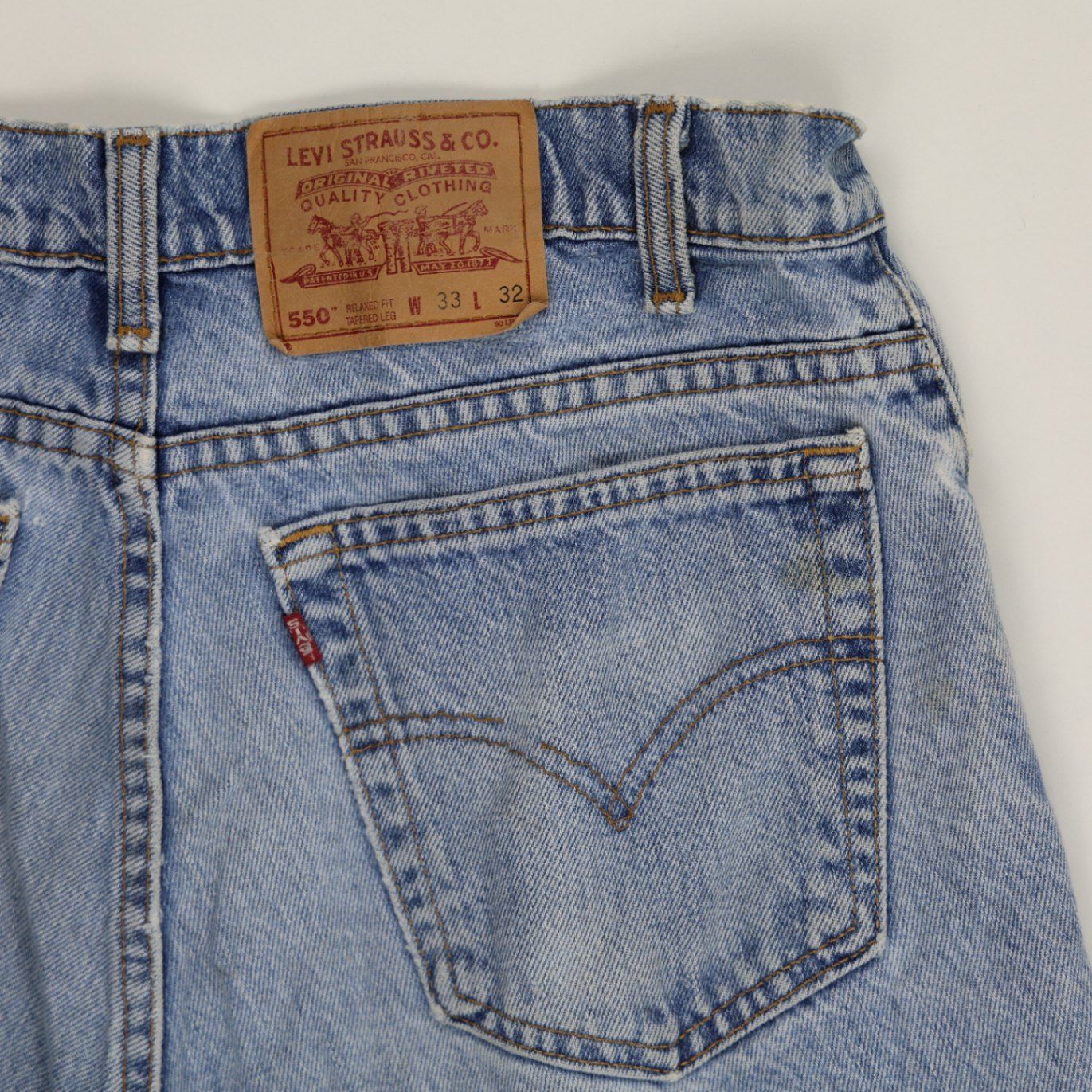 Levi's 550 Relaxed Fit High Waist Denim Shorts W33 Distressed Blue Cotton Vintage Style